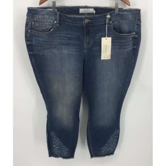 Torrid Denim - TORRID Jeans 22W Blue Darkwash Denim Skinny Embroidery Stretch New 6874
